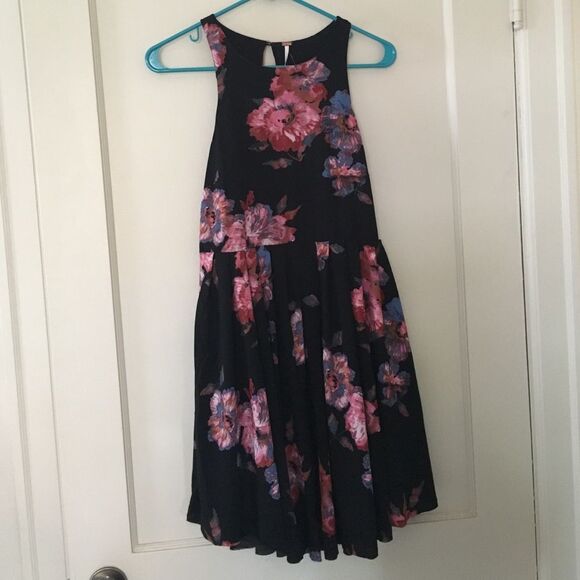 Free People black floral Twilight Combo dress Size 4 - Picture 1 of 3